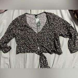 💘5 for $25 / Green Crop Top with Pink and White Polka Dots